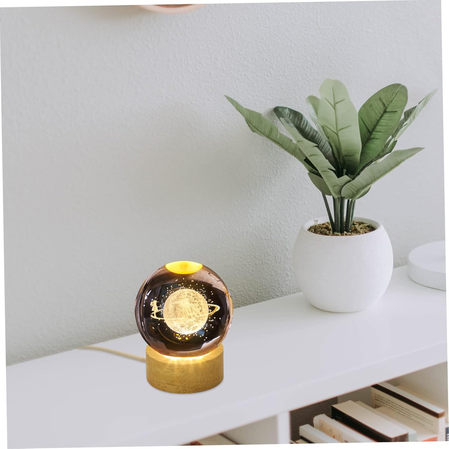 Angoily Pantalla 5 unids Crystal Ball Lámpara Soporte Soporte de Monitor de Madera Base de Luz Base LED de Madera Arte de Cristal Iluminado Bolas de