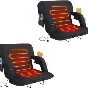 FONDGARI Double Heated Stadium Seats for Bleachers with Back & Arm Support – Built-in 3 Level Heater – 5 Pockets for Phone, Drinks, and Food FONDGARI Double Heated Stadium Seats for Bleachers with Back & Arm Support – Built-in 3 Level Heater – 5 Pockets for Phone, Drinks, and Food