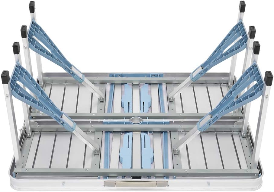 Mesa de picnic plegable portátil con asientos sillas y agujero para paraguas, mesa de aluminio ligera y compacta de aluminio para acampar al aire