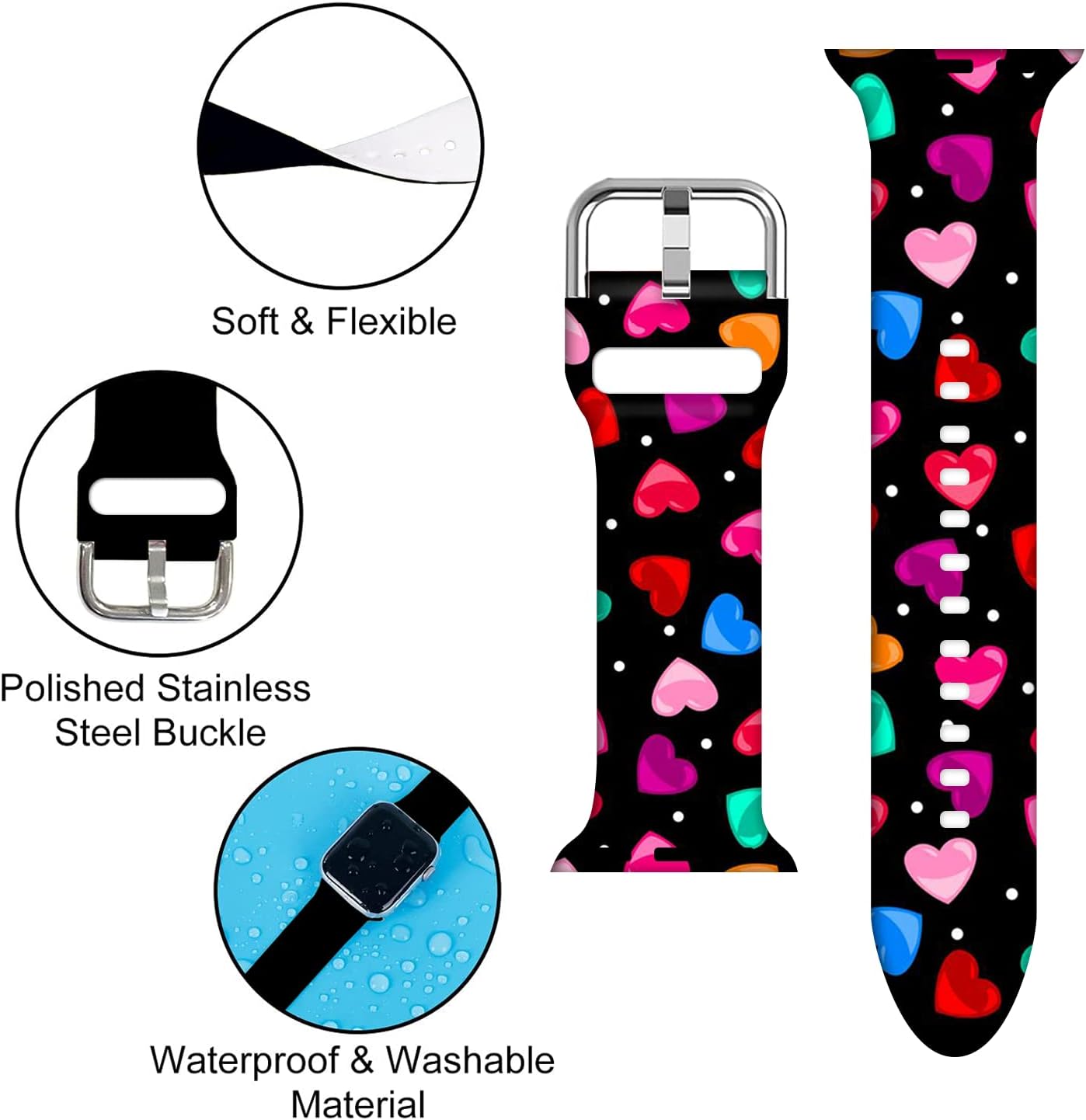 Valentines Decorations Couple Watch Band Compatible With Apple Watch 384041424445mm Adjustable Wristbands Holiday Silicone St Patricks Smartwatch
