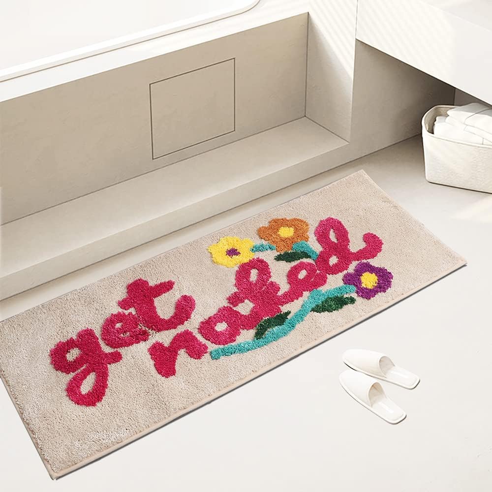 Zeeinx Alfombra de baño con texto en inglés Get Naked, bonita alfombra de baño de microfibra antideslizante, divertida decoración de baño, lavable a