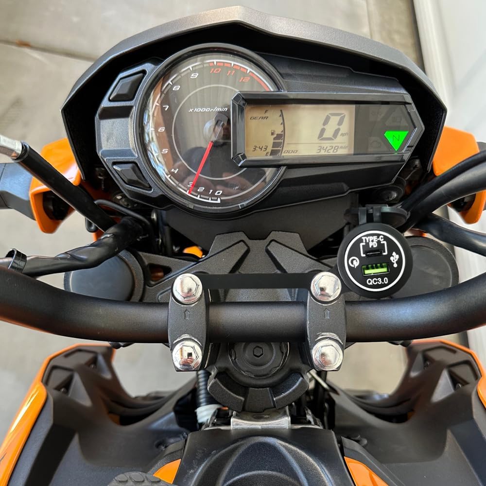 Kit de puerto USB dual USB de carga rápida 3.0 tipo c PD para motocicleta compatible con Kawasaki Z125 PRO 2017-2024