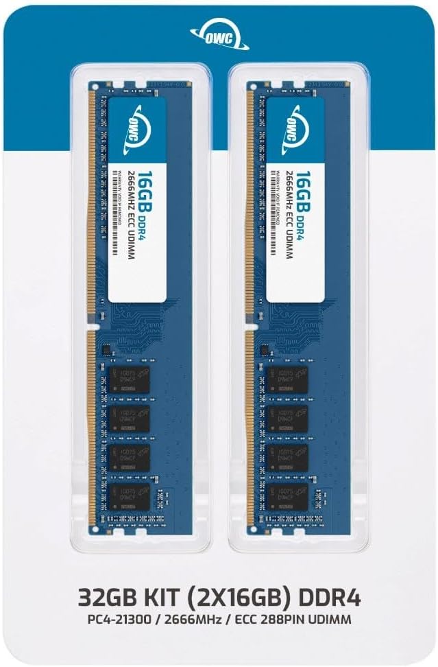 OWC 32 GB (2 x 16 GB) DDR4 2666 MHz PC4-21300 CL19 2RX8 ECC sin búfer UDIMM 1.2V 288-pin Workstation Server Memoria RAM