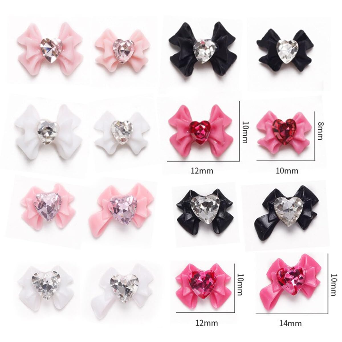 40 piezas de cinta de resina con lazo para uñas, estilo mixto, piezas de joyería de diamantes de imitación 3D, accesorios de decoración de uñas,