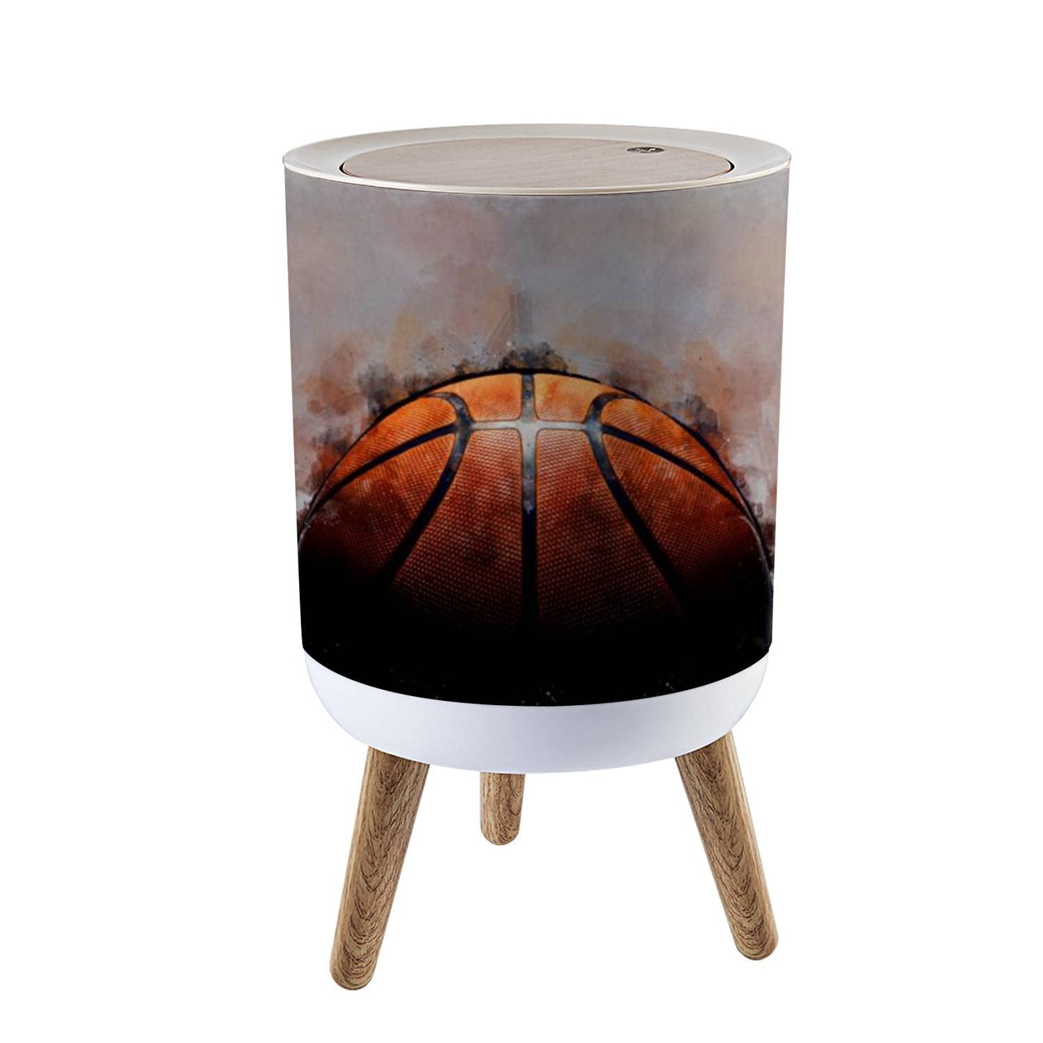 Cubo de basura rústico de acuarela para habitación de niños, pequeño, con temática deportiva, con tapa de prensa, papelera a prueba de perros, para