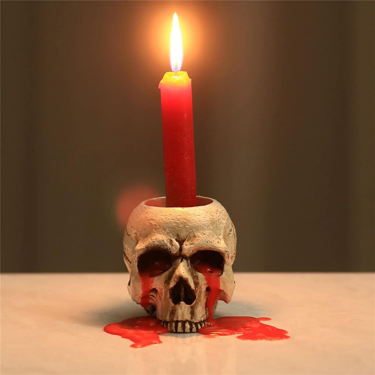 2 portavelas de calavera, candelabros de esqueleto, espeluznantes, decoración gótica, candelabros de resina, manualidades para Halloween, Navidad,