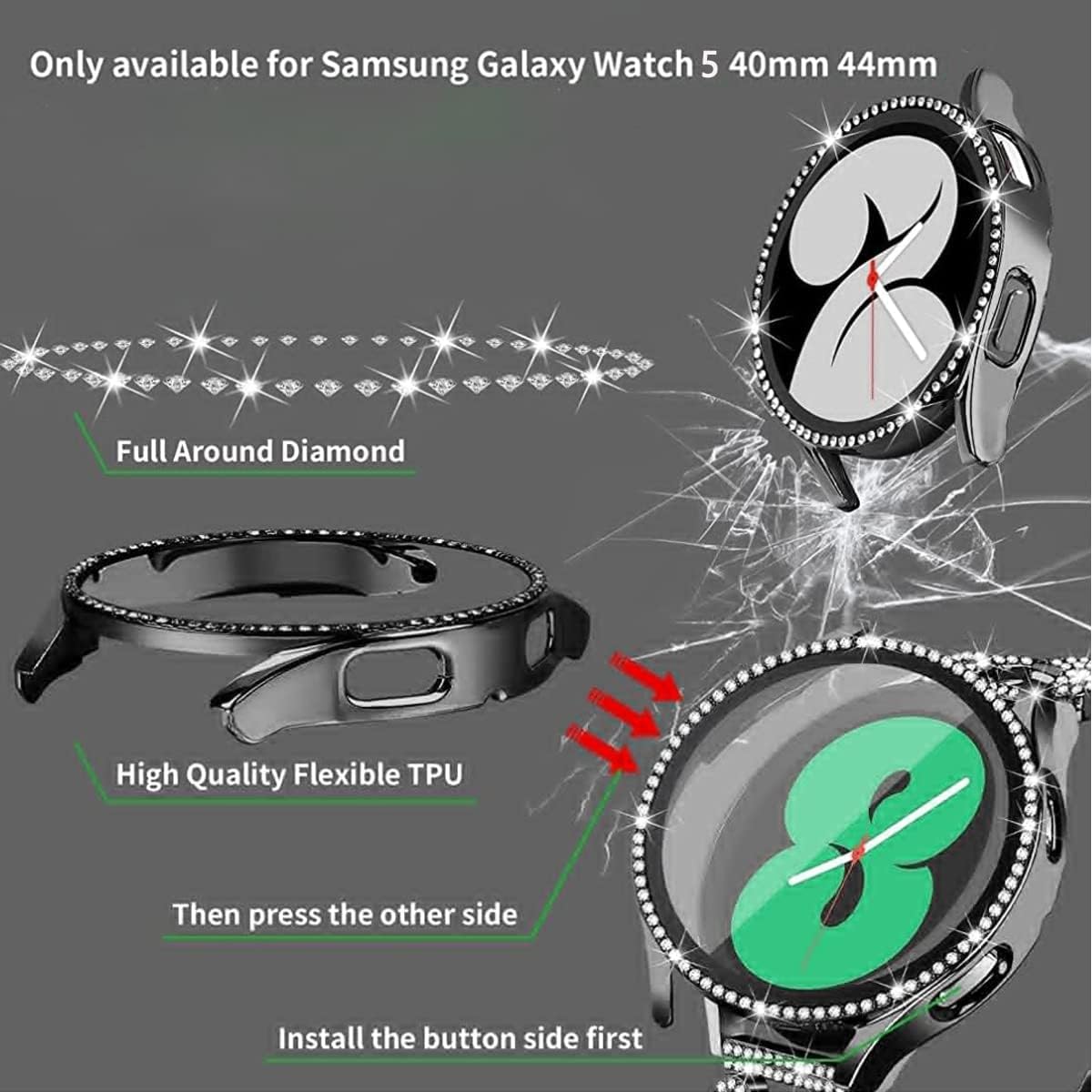 Mtozon Bling Band+ Funda compatible con Galaxy Watch 65 de 1.575 pulgadas1.732 pulgadas, correa elegante de repuesto para mujer y funda para Samsung