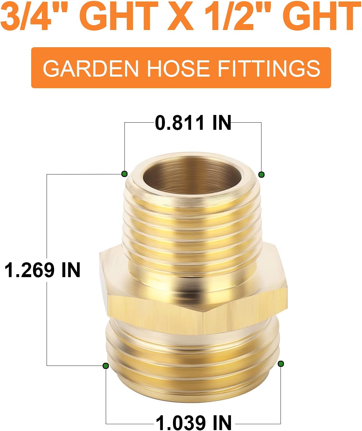 GASHER Conector de manguera de jardín de tubo de latón de 6 piezas, adaptador de manguera, rosca macho GHT de 34 pulgadas x conector de rosca macho