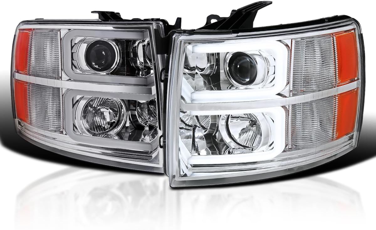 Spec-D Tuning Faros delanteros de proyector de barra de luz LED compatibles con Chevy Silverado 1500 2500 HD 3500 HD 2007-2013, conjunto de faros