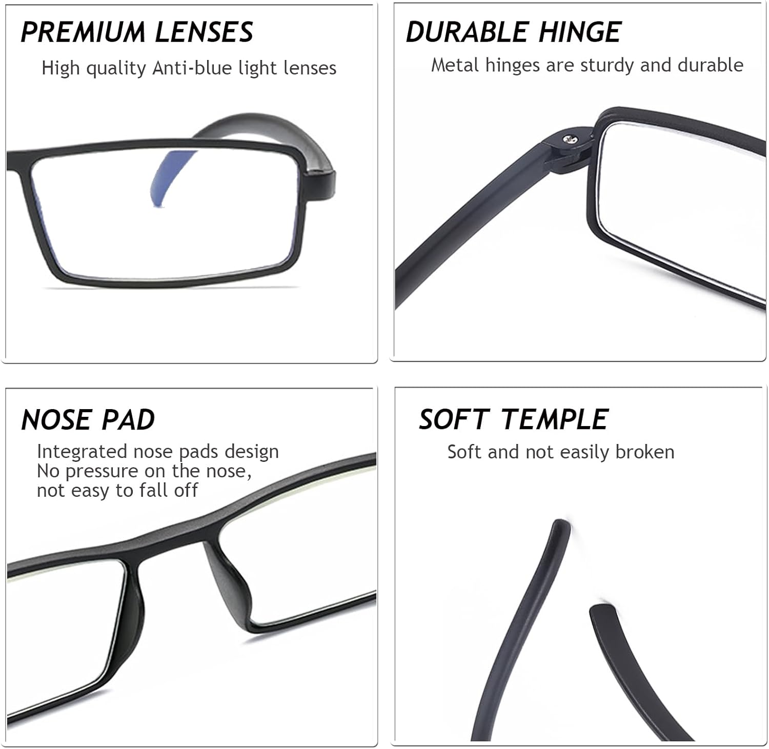 Hubeye Paquete de 5 lentes de lectura TR90 ligeros para hombres y mujeres, bloqueo de luz azul, lectores de computadora, 1.00