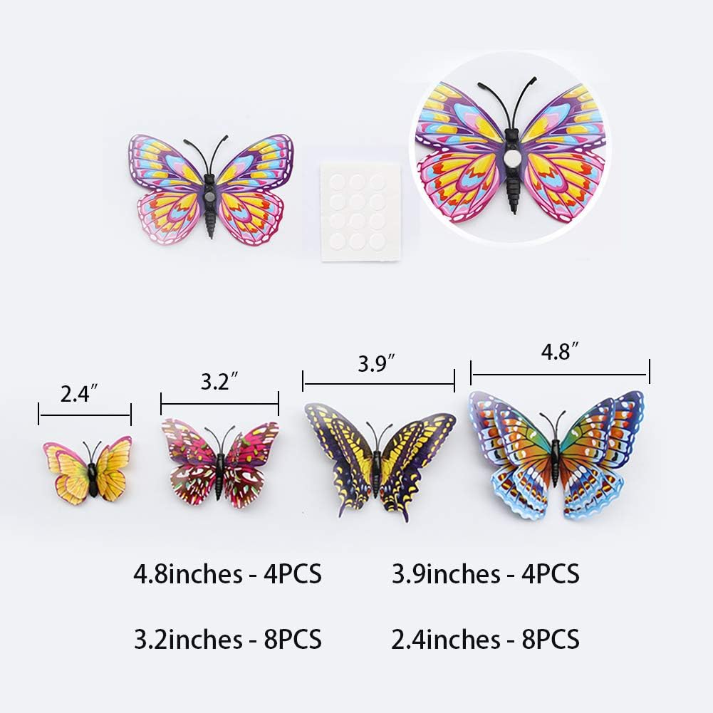 FOVSHNG 24 calcomanías de mariposa 3D para decoración de pared, mariposas extraíbles, para niñas, niños, dormitorio y habitación, mural de alas