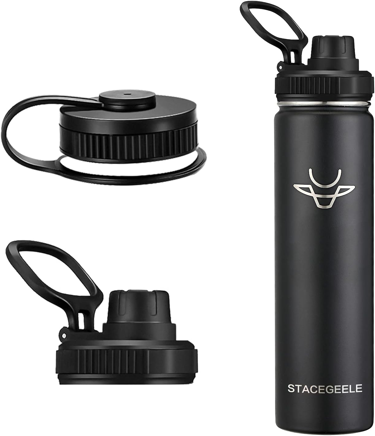 STACEGEELE Botella de agua aislada al vacío con tapa de boquilla y rosca en la parte superior, termo de acero inoxidable para niños, a prueba de