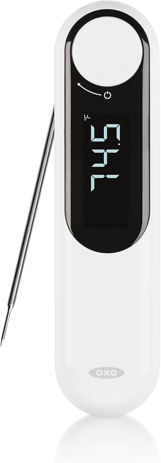 OXO Termómetro termopar Good Grips y balanza de alimentos de acero inoxidable de 11 libras con pantalla extraíble