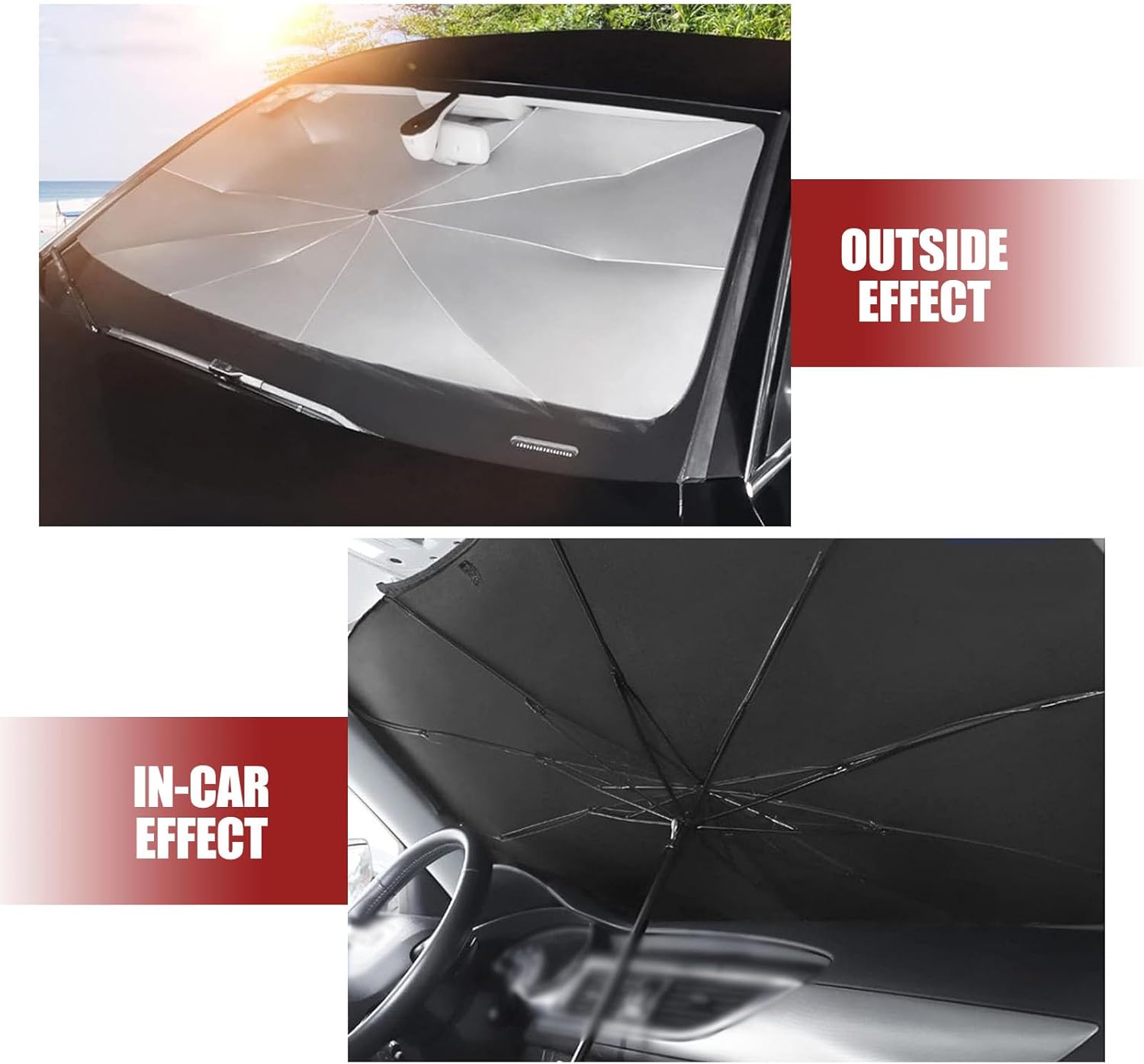 yvshy Paquete de 1 paraguas protector plegable para automóvil, 55 x 31 pulgadas, paraguas protector para salpicadero, apto para automóvil, SUV,
