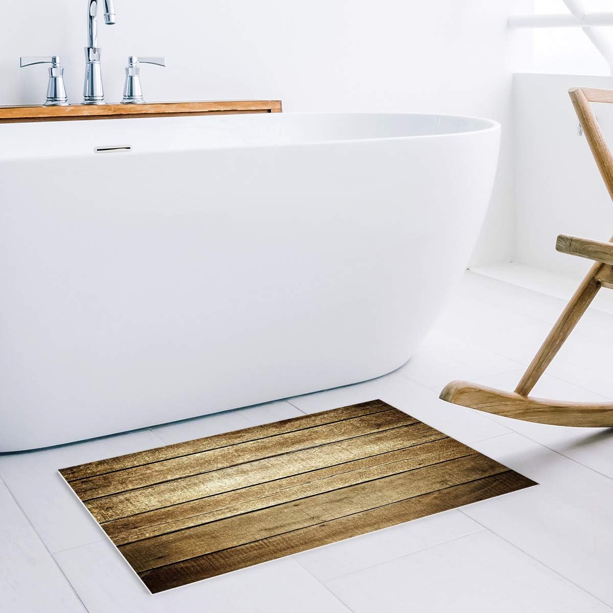 Tapete de cocina y baño, tapete de madera marrón con estilo vintage, antideslizante, tapete de entrada para interiores y exteriores, absorbente,