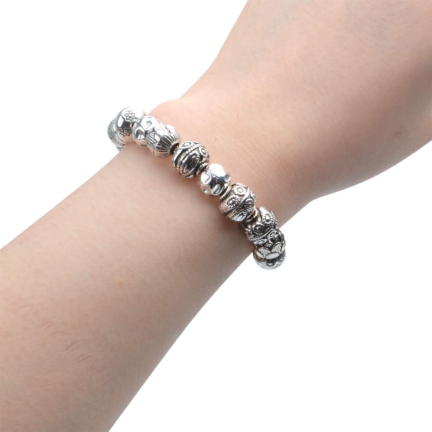 Cuentas espaciadoras de plata antigua, 3.53 oz (alrededor de 40-60 unidades), cuentas sueltas tibetanas pequeñas redondas para hacer pulseras,