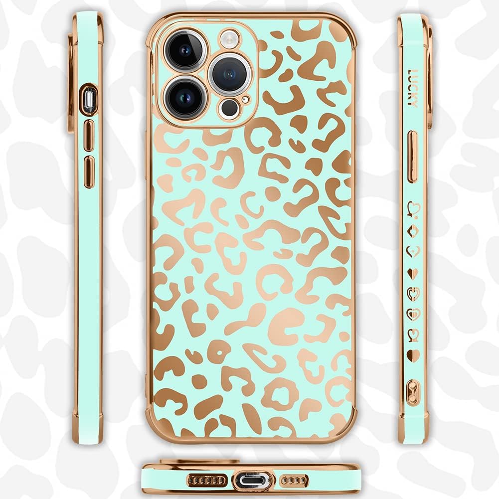 Bonoma Funda compatible con iPhone 14 Pro Max con revestimiento de leopardo, bonita funda elegante de lujo, protector de cámara, TPU suave, a prueba