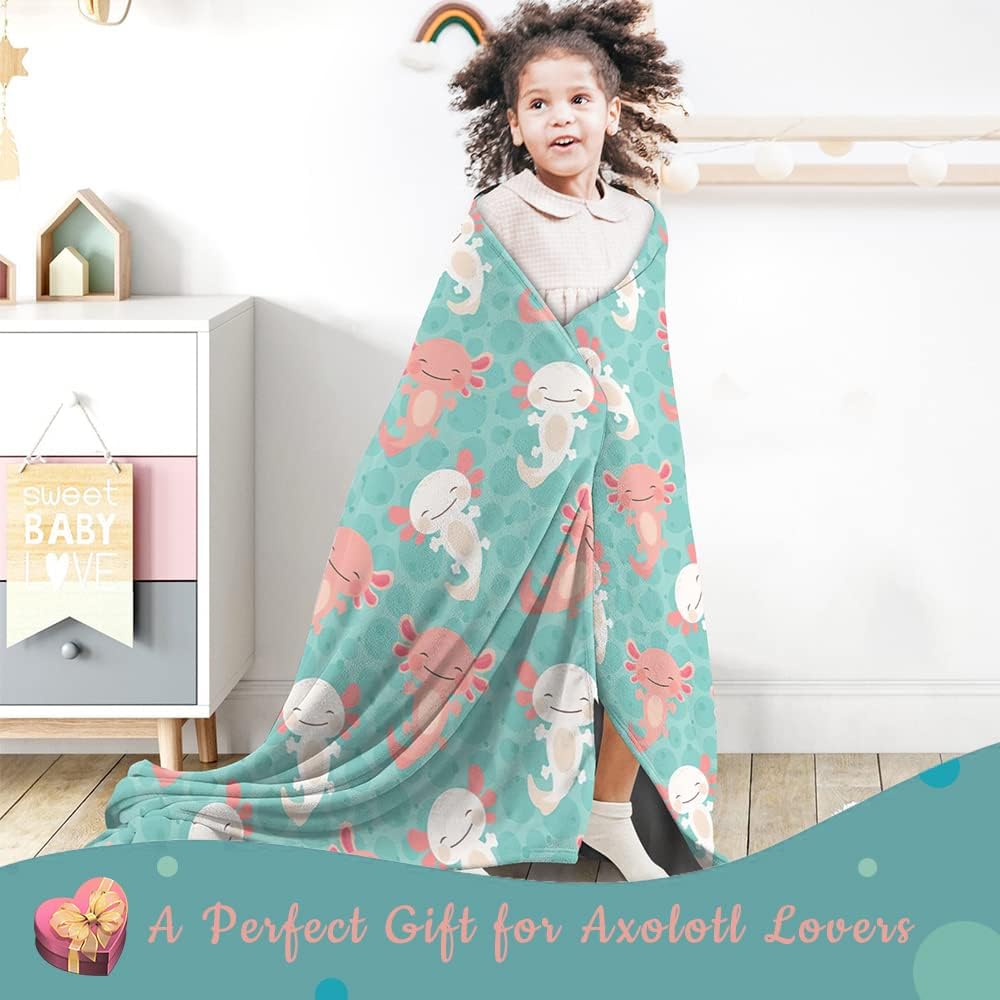 Manta Axolotl de ajolotl, regalos para niñas y niños, suave forro polar, acogedora y cálida, manta de regazo de franela para niños pequeños, niños y