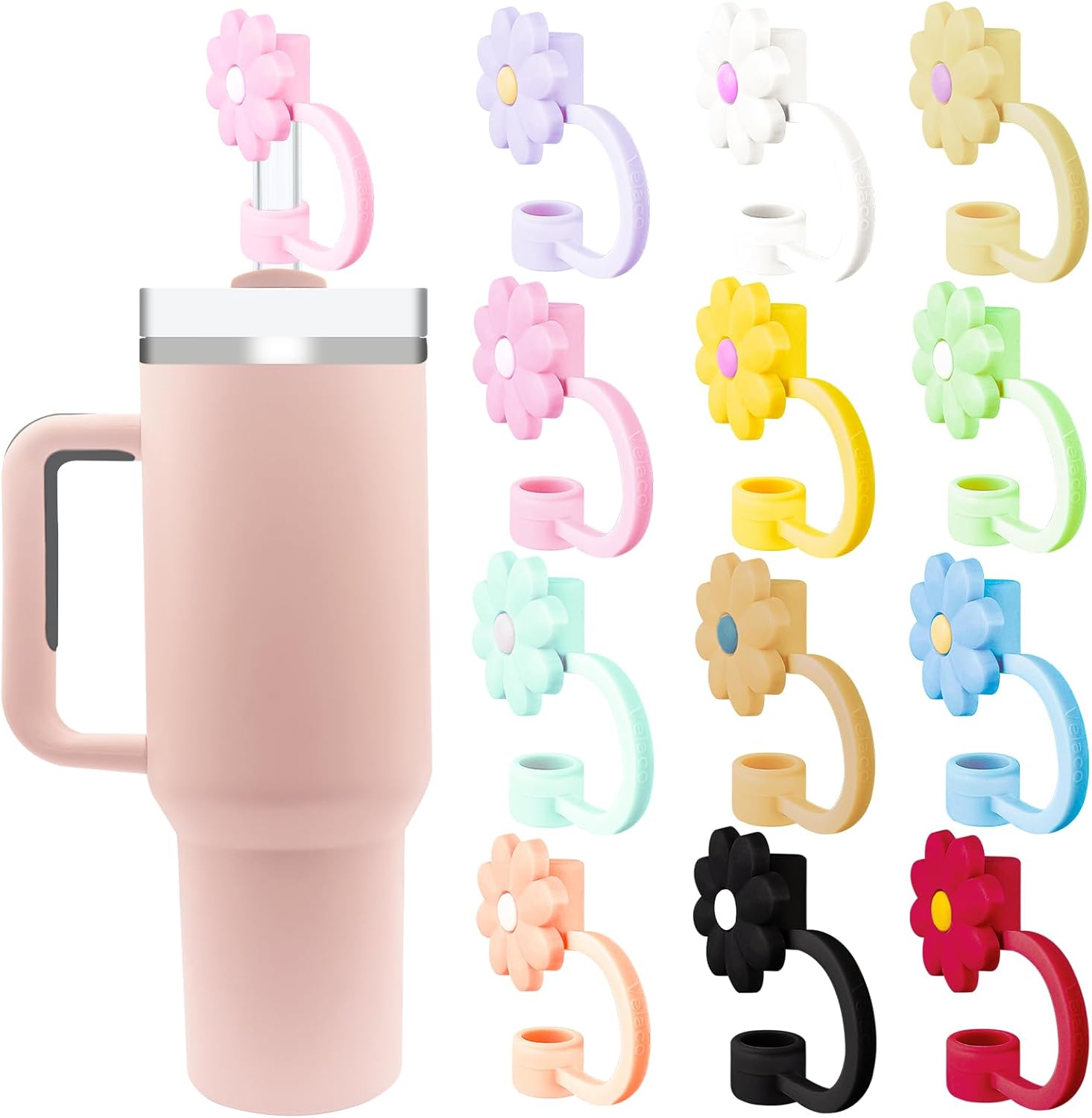 12 fundas de silicona para popotes compatibles con Stanley de 30 y 40 onzas, 0.394 in (2564 pulgadas), bonitas tapas de popote a prueba de polvo
