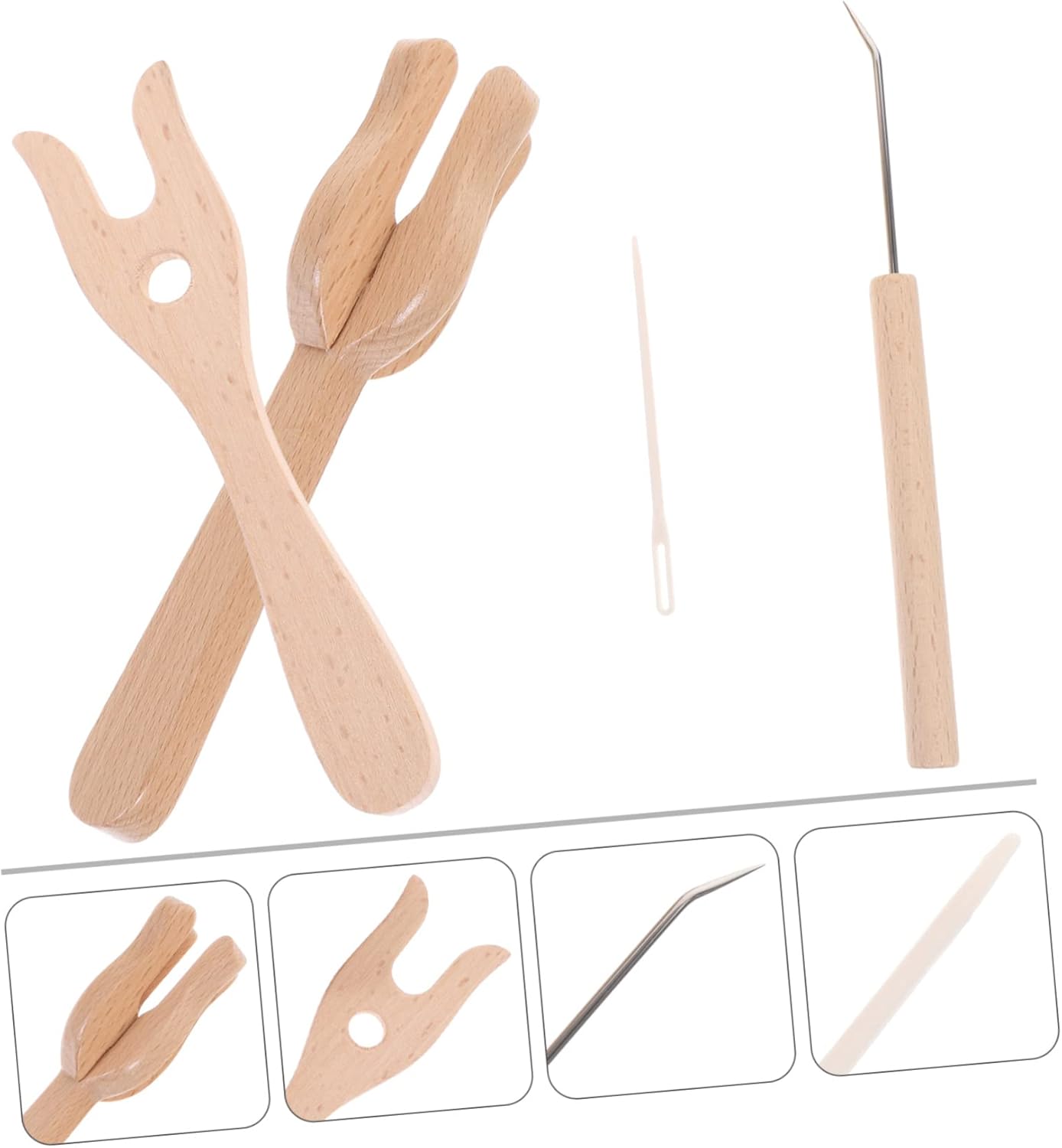 KONTONTY Juego de herramientas de madera para tejer, tenedor de madera, herramientas de tejer, tenedor de ganchillo, herramientas de tejer, juego de