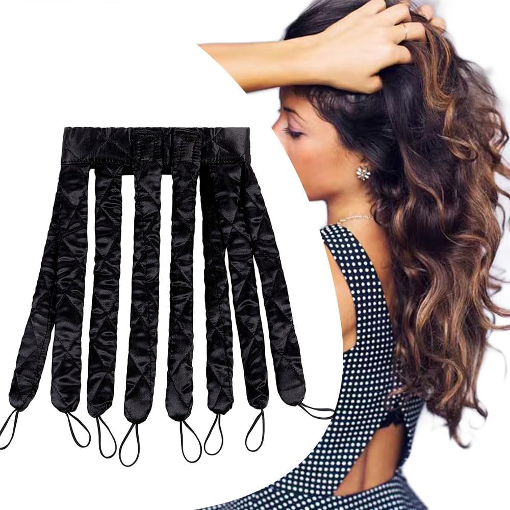 Rizador de pelo sin calor, sin calor, para cabello largo con correas ajustables extraíbles, para dormir durante la noche, rodillo de pelo rizado sin