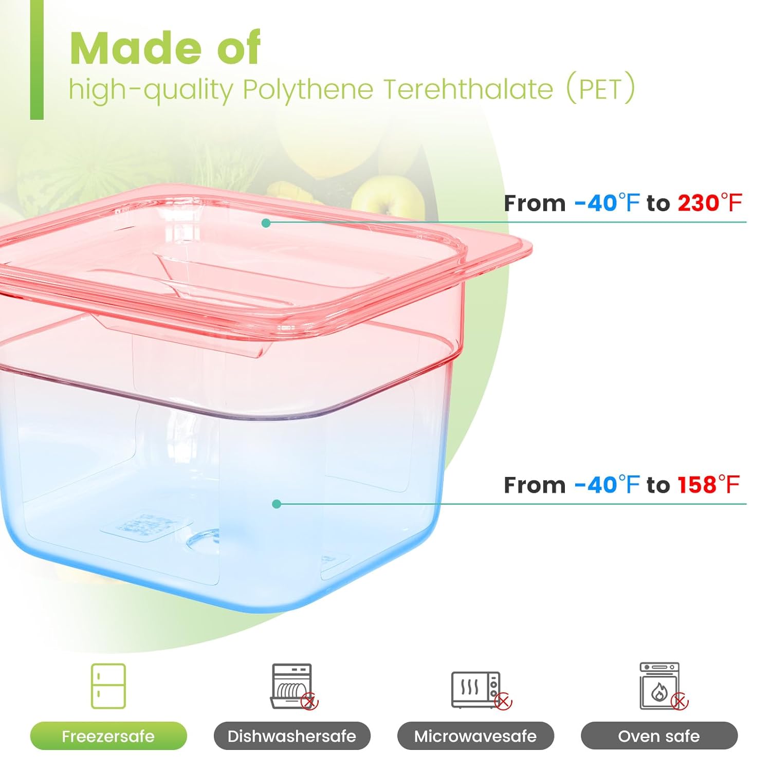 Paquete de 6 sartenes de plástico para alimentos con tapa, tamaño 16 de 6 pulgadas de profundidad, recipientes transparentes de almacenamiento de
