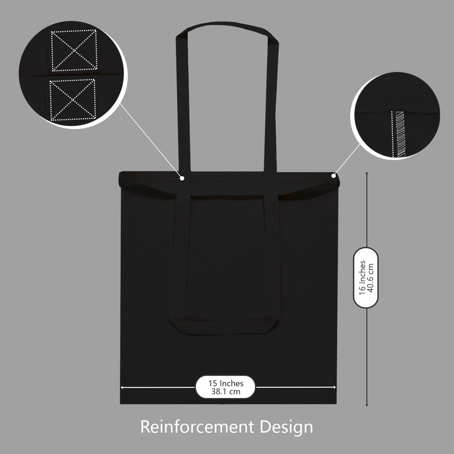 TOPDesign Paquete de 5 bolsas de algodón negro de 16 x 15 pulgadas, bolsas de tela ligeras y medianas reutilizables, adecuadas para bricolaje,