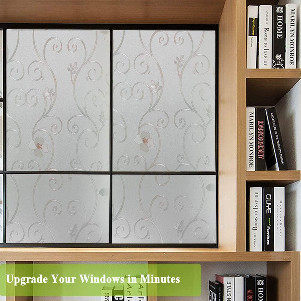Película de privacidad de flores 3D para ventana, película decorativa para puerta de vidrio esmerilado, sin adhesivo, decoración de vidrieras,