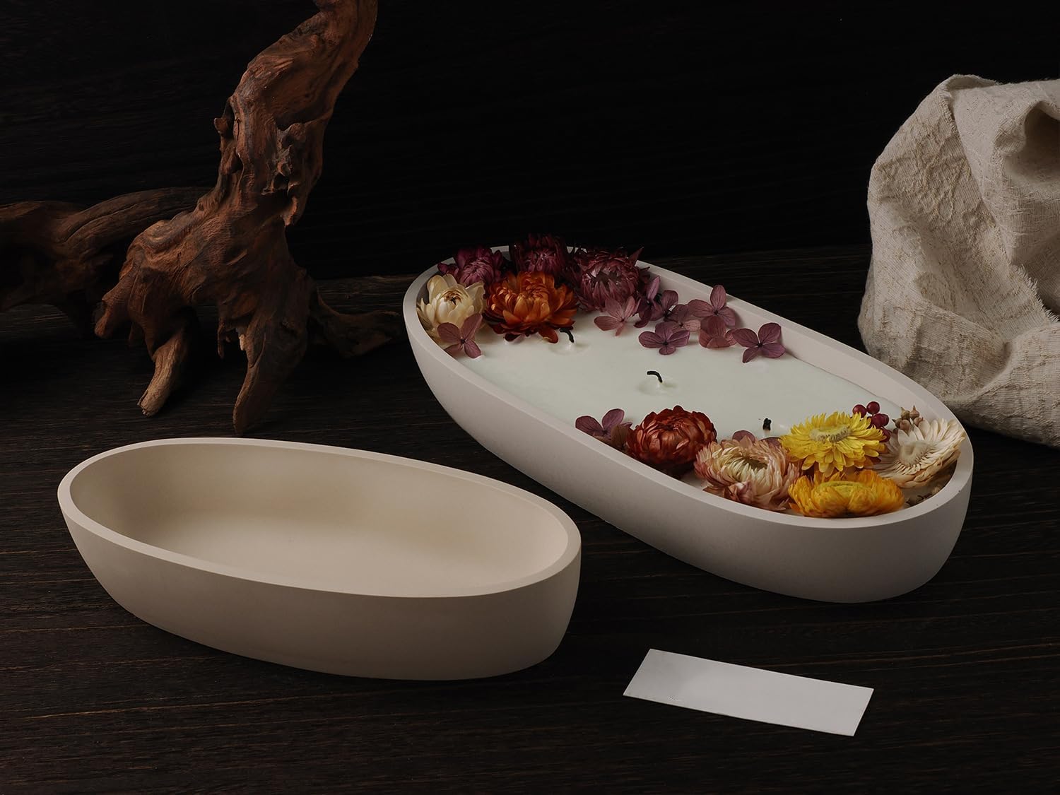 LSLEVA Moldes ovalados para tarros de velas, moldes creativos de silicona para tazas, bandeja de almacenamiento de contenedor de hormigón para