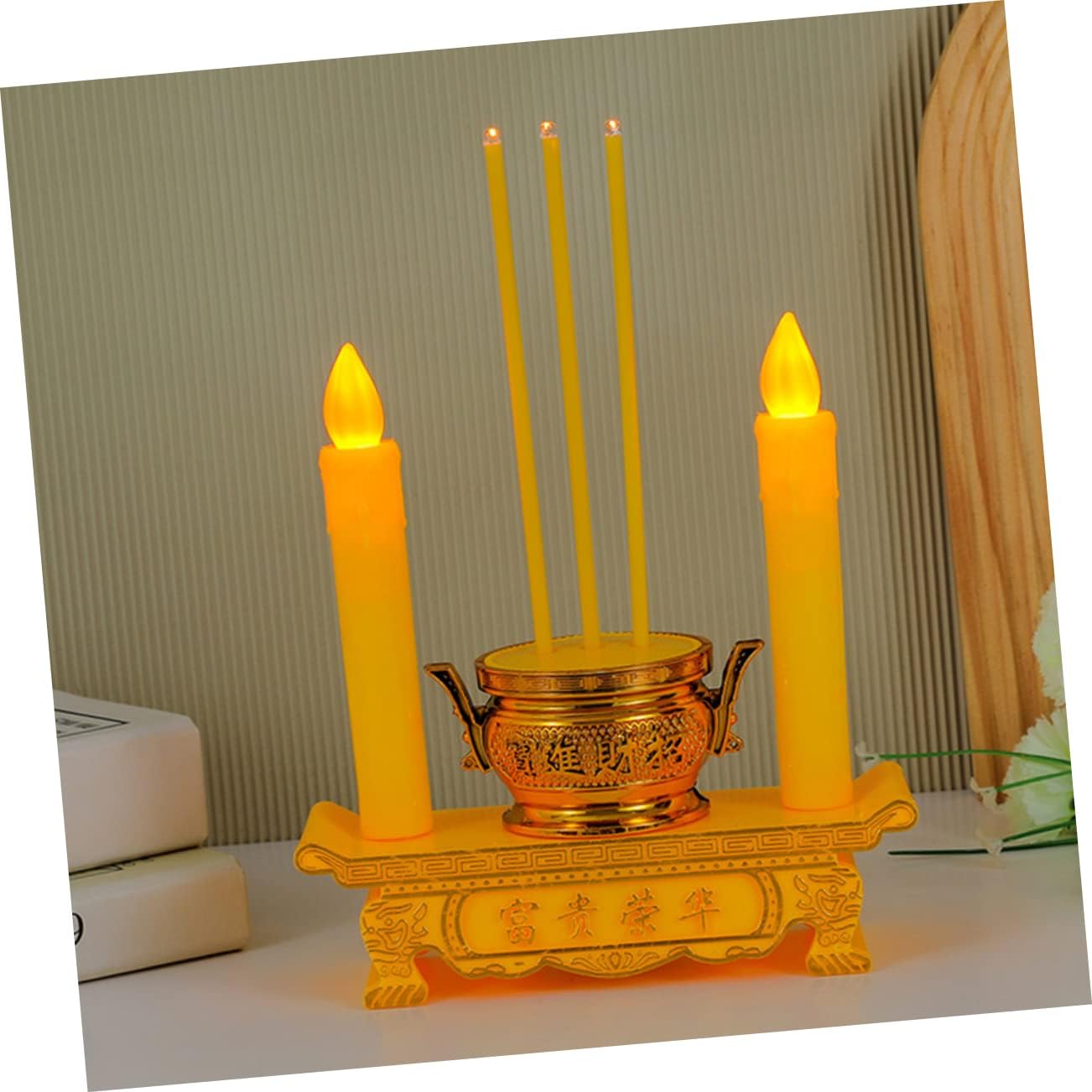 Housoutil Velas de altar Led Vela sin llama Vela Led Luces de té Luz Lámpara de decoración budista Lámpara de vela china Lámpara de vela Led Cónica