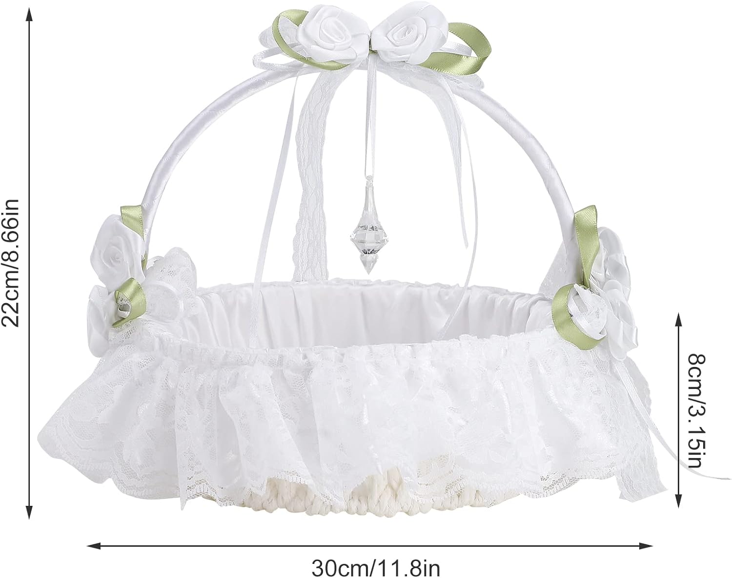 Cestas de flores de marfil para bodas, cesta de niña de flores decorada con encaje, flores de satén y cristal artificial, cestas de boda grandes