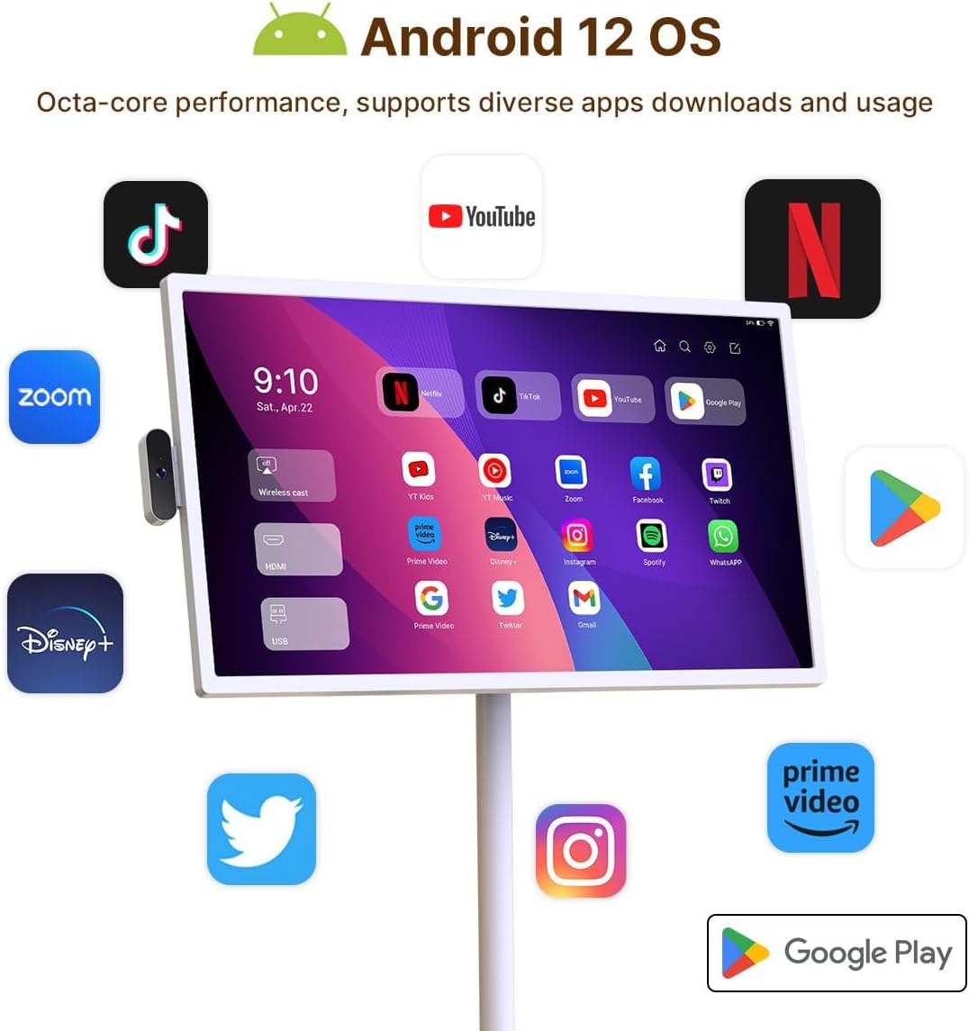 Pantalla inteligente portátil de 32 pulgadas, monitor giratorio de 1080p con pantalla táctil Incell, sistema operativo Android (compatible con