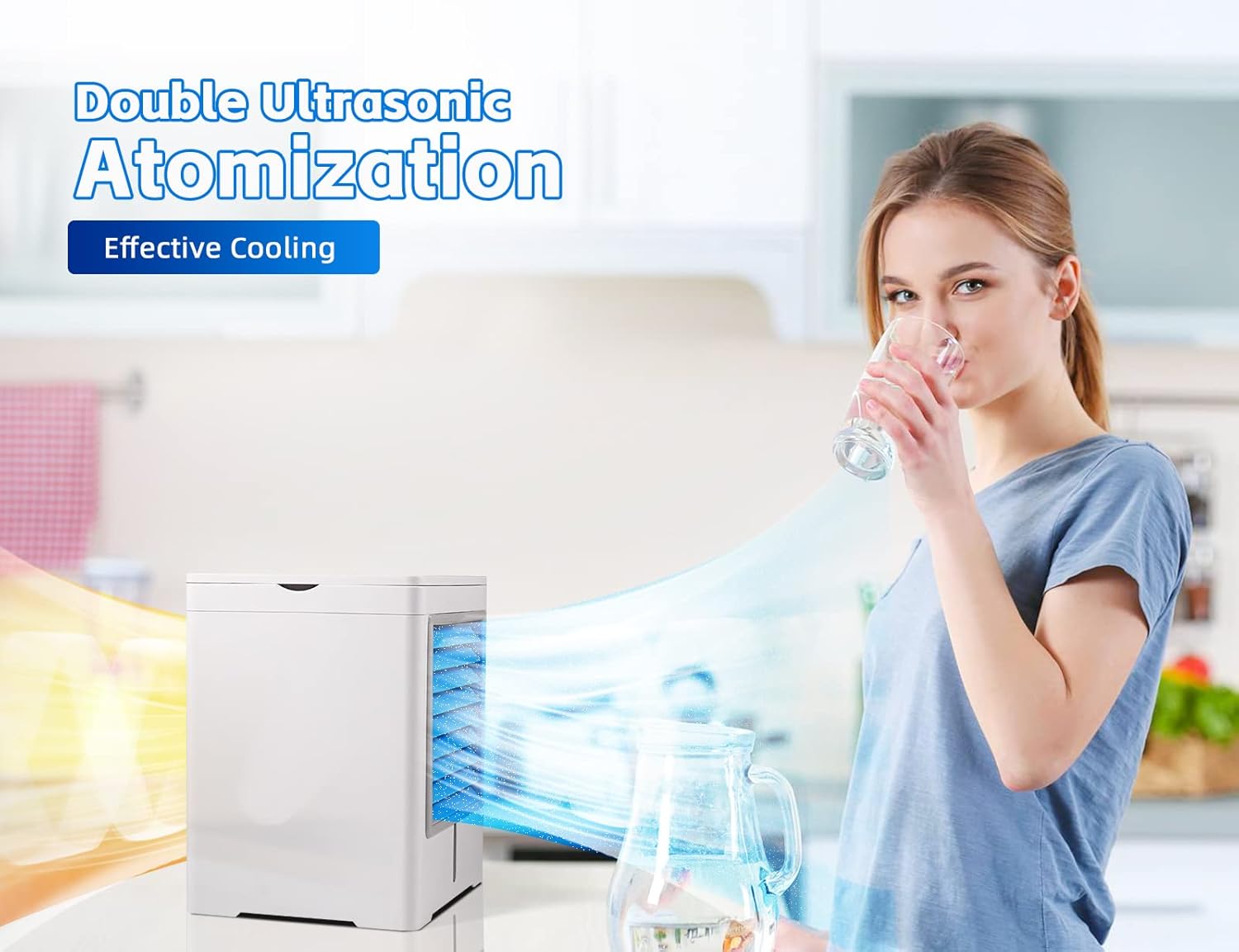 Aire acondicionado portátil, enfriador de aire evaporativo, mini enfriador de aire inalámbrico personal con 3 velocidades de viento y 3