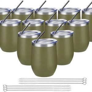 COKTIK Vaso de vino de 12 onzas con tapa aislada, sin tallo, doble pared de acero inoxidable, vaso de viaje para bebidas frías y calientes, vino y COKTIK Vaso de vino de 12 onzas con tapa aislada, sin tallo, doble pared de acero inoxidable, vaso de viaje para bebidas frías y calientes, vino y