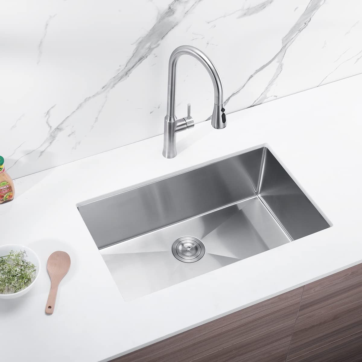Fregadero de cocina grande para área de preparación de acero inoxidable con colador de fregadero, cesta de basura y rejilla inferior, 30 x 18 x 10