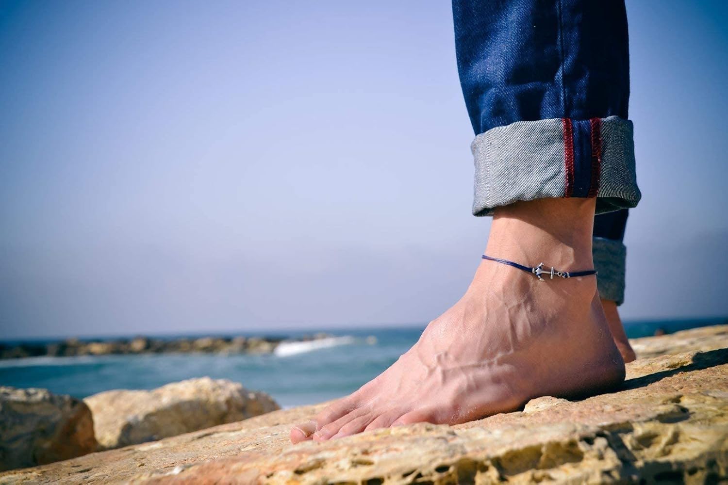Anchor anklet for men, men’s anklet with a silver anchor, blue cord, anklet for men, gift for him, men’s ankle bracelet, nautical jewelry