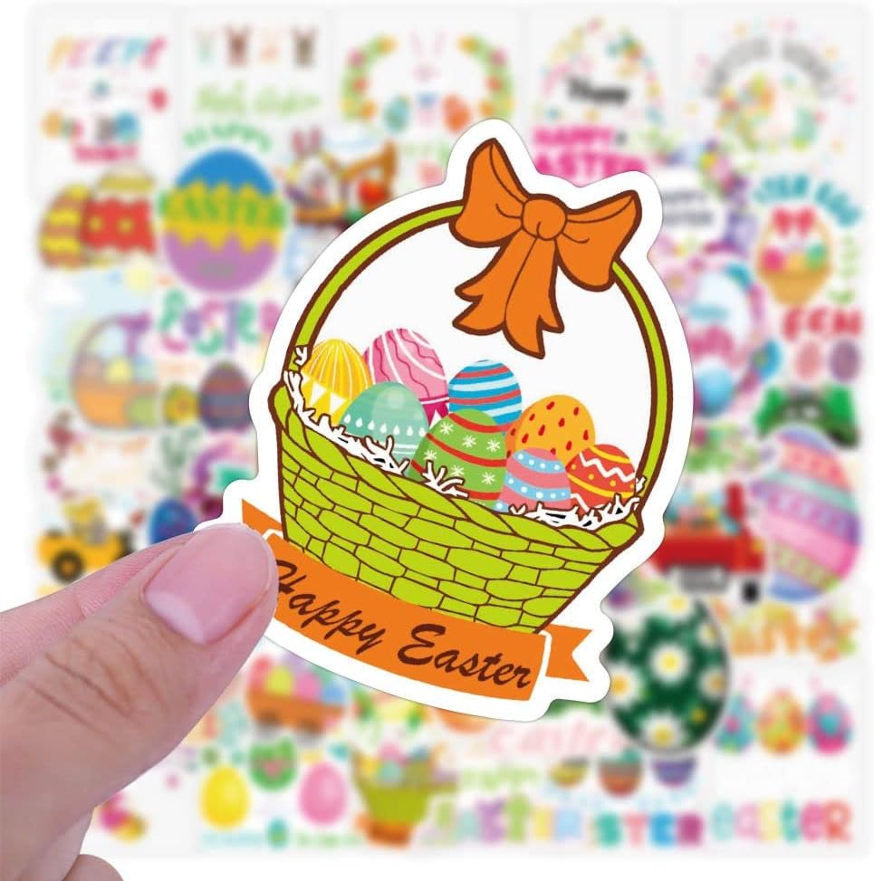 Calcomanías de Pascua  100 calcomanías de huevos de Pascua para adolescentes, niños, adultos, calcomanías de vinilo impermeables lindas y divertidas
