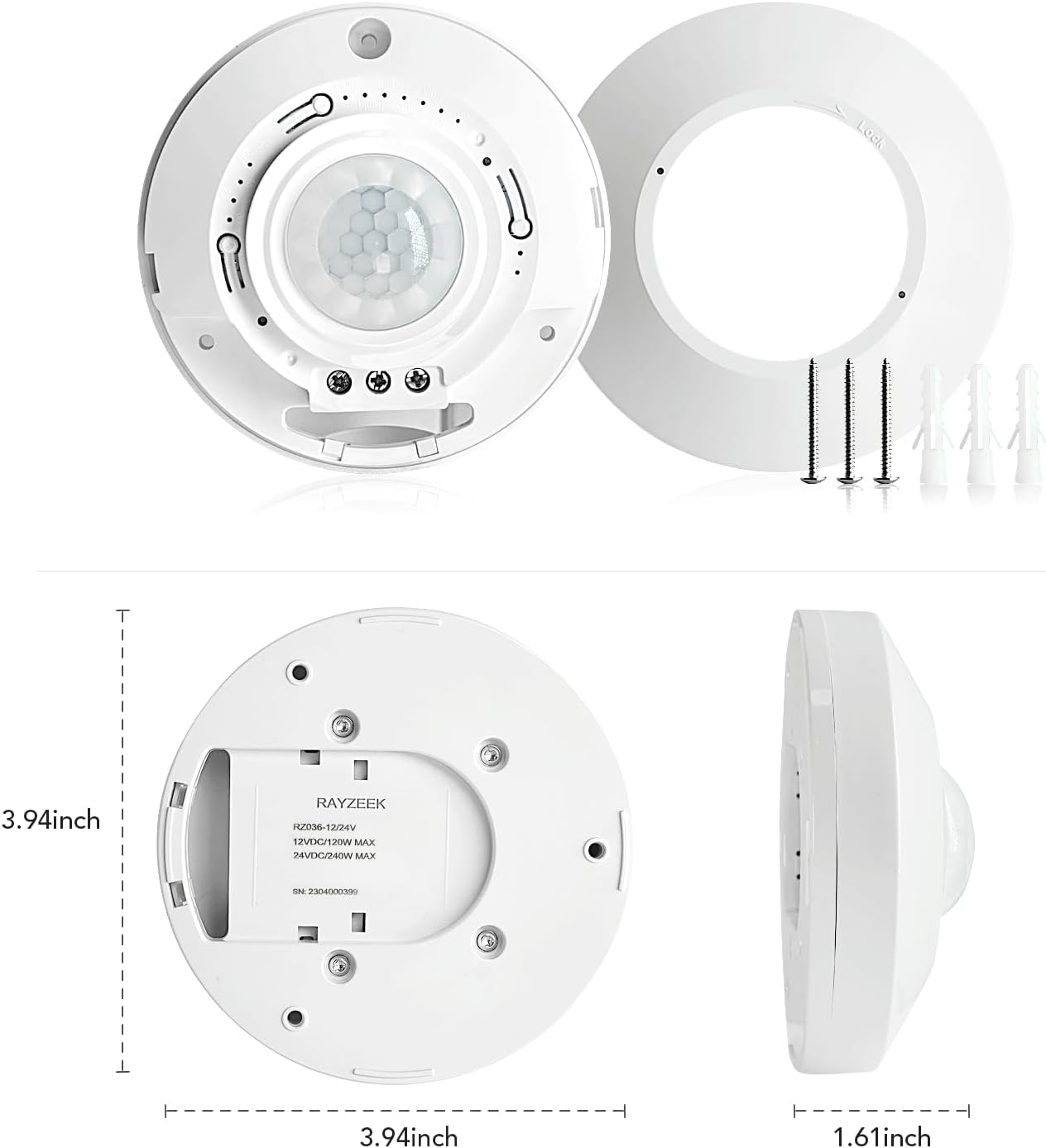 DC 1224V 10A Sensor de techo de bajo voltaje Detector de movimiento de ocupación Pir, Sensor de movimiento 360,Interruptor de sensor de movimiento
