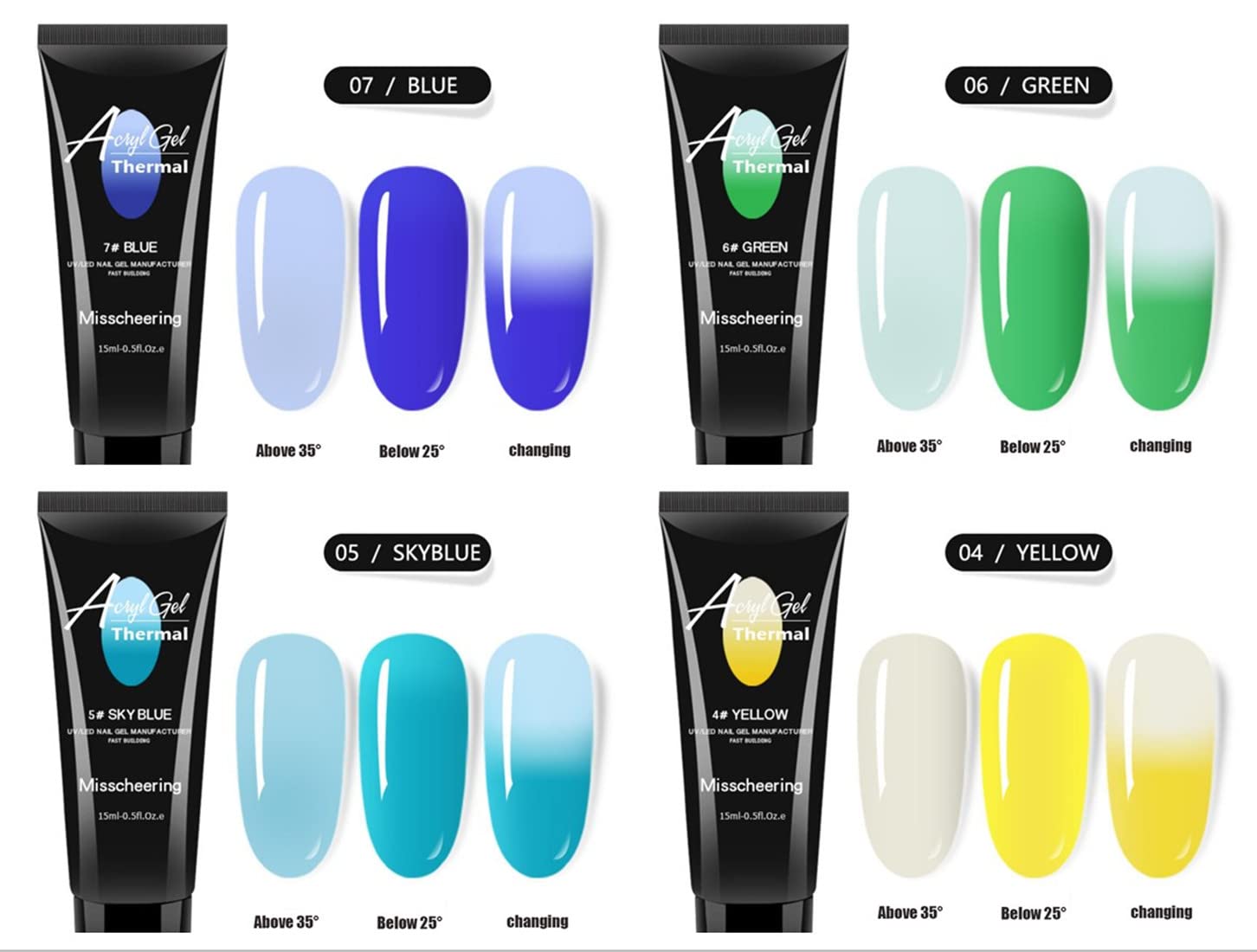 Kit de gel de uñas de 0.5 fl oz, 8 colores constructores de esmalte de uñas de gel de uñas con purpurina, extensión acrílica que cambia de color