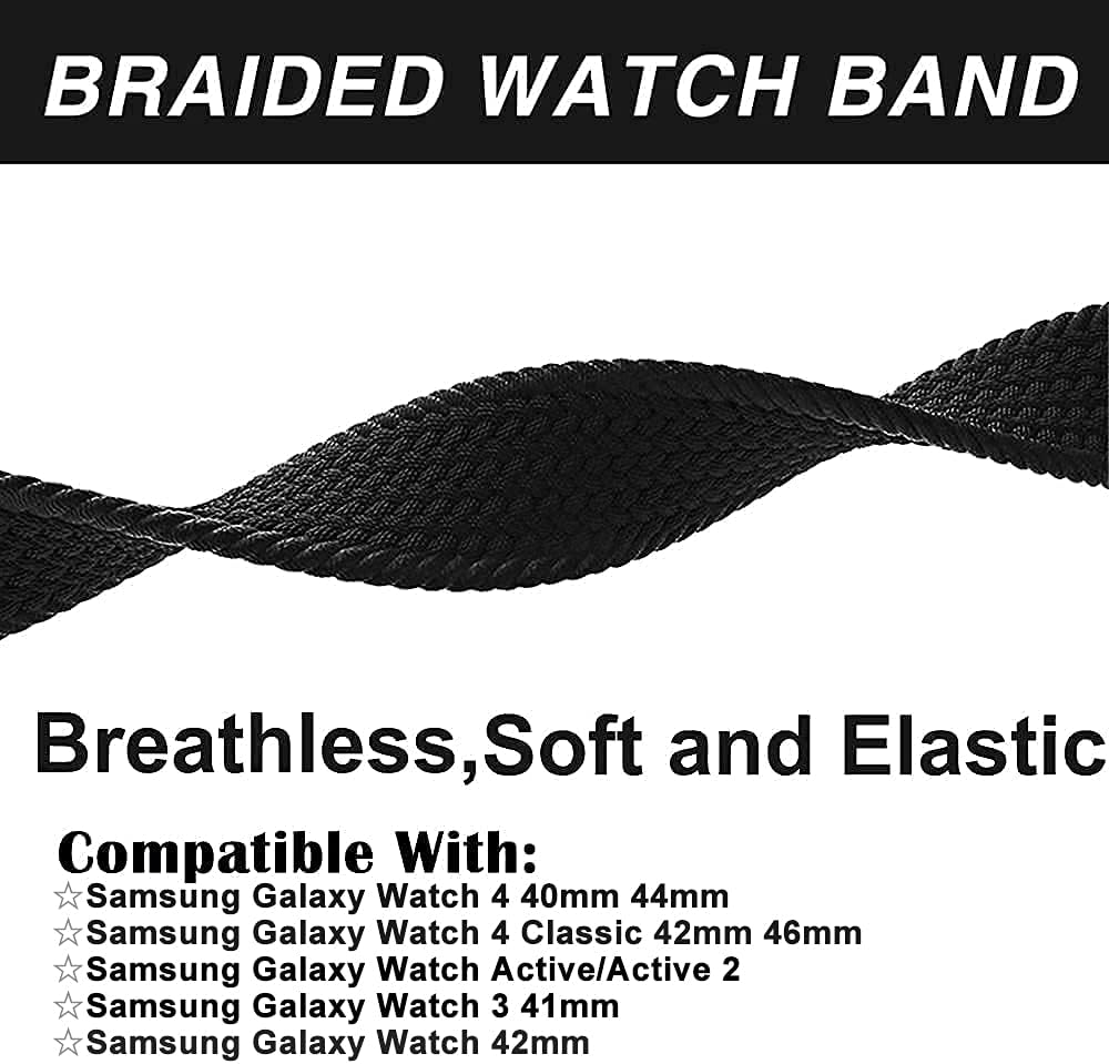Solo Loop – Correa trenzada compatible con Samsung Galaxy Watch 4 de 1.575 pulgadas, 1.732 pulgadas, correa elástica tejida para Galaxy Watch Active