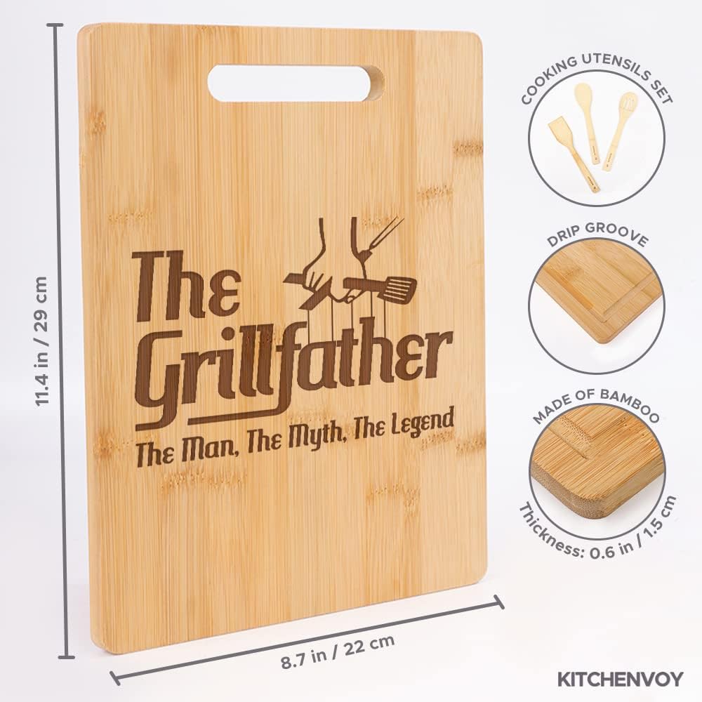 Tabla de cortar para papá, The Grillfather The Man The Myth, The Legend, regalos para papá en cumpleaños, juego de regalo de tabla de cocina de