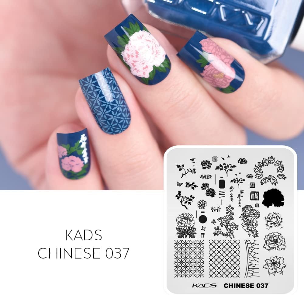 Rolabling Placas de estampado de uñas Poemas chinos Serie de estilo de flores Plantilla de estampado de uñas Placa de imagen Arte de uñas