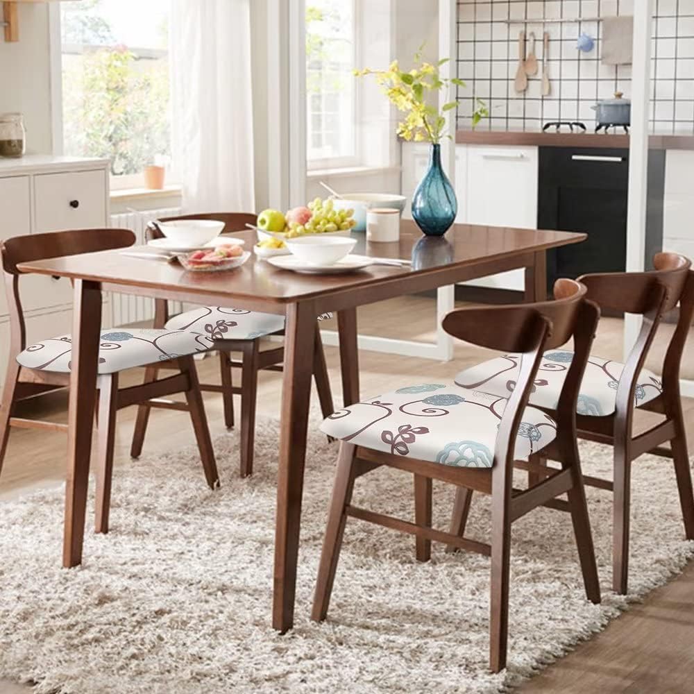 SearchI Juego de 4 fundas de asiento para sillas de comedor, fundas de asiento elásticas con estampado, extraíbles y lavables, fundas de cojín para
