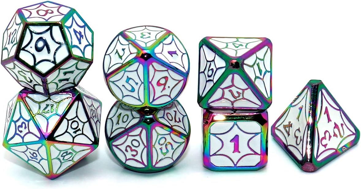Dados poliédricos DND dados de aleación blanca con borde de dados coloridos para Calabozos y Dragones Pathfinder Juego de dados Juego de dados de