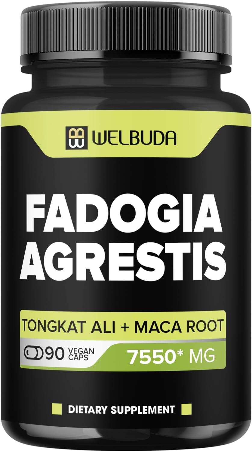 WELBUDA 4 en 1 Fadogia Agrestis Suplemento 7550mg  90 cápsulas  Extra fuerte con Tongkat Ali, raíz de maca y pimienta negra  Apoyo para la