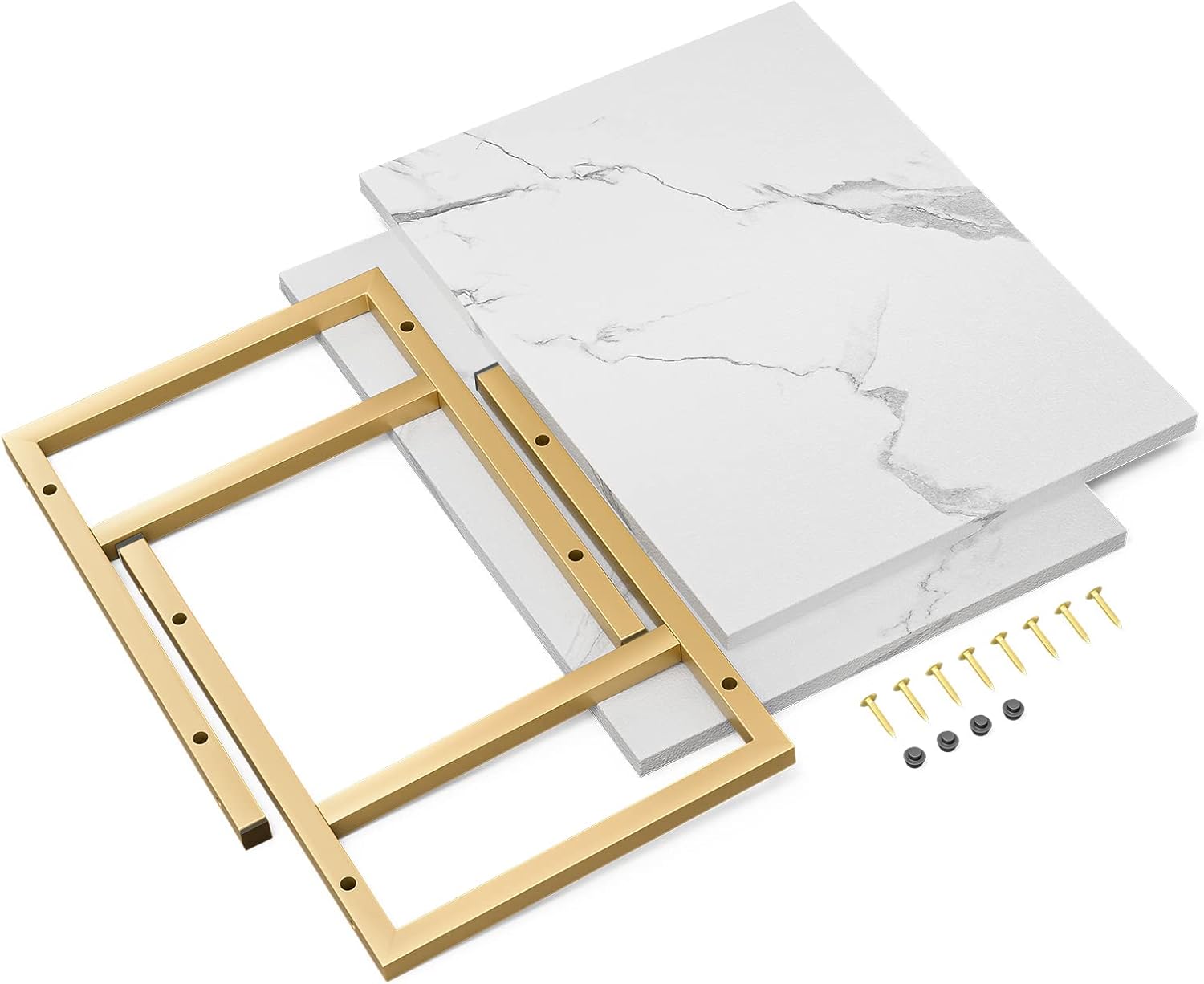 Soporte de impresora de 2 niveles, soporte de impresora de escritorio con marco de metal reforzado, estante de impresora de diseño blanco mármol