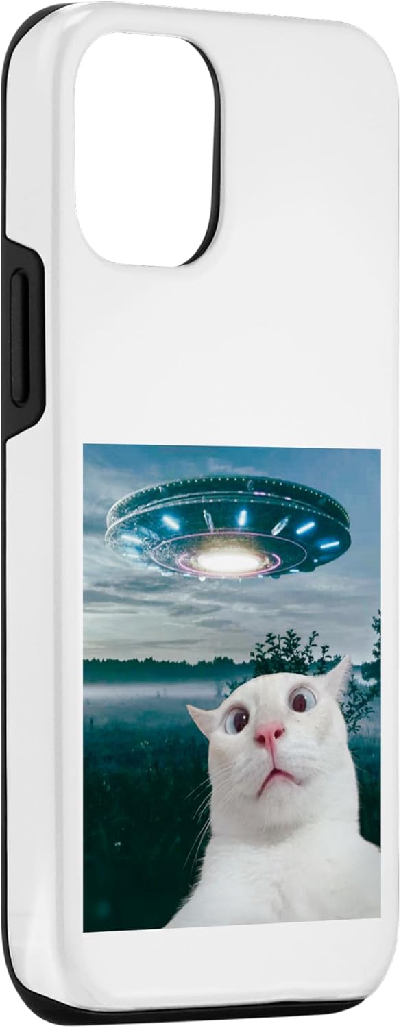 iPhone 14 Pro Funny selfie Cat With Alien UFO Funny Cats Lover Case