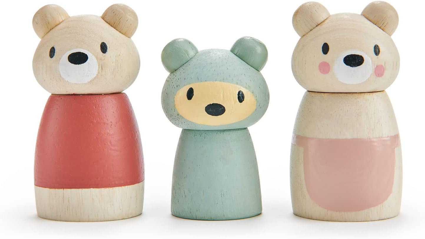Tender Leaf Toys – Bear Tales – Juego de muñecas complementarias de casa de muñecas de madera, figuras de 3 piezas de familia de osos para niños –