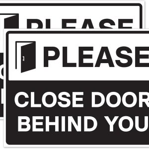 Calcomanías autoadhesivas de vinilo con texto en inglés Please Close Door Behind You, autoadhesivas, resistentes a la intemperie, color negro y Calcomanías autoadhesivas de vinilo con texto en inglés Please Close Door Behind You, autoadhesivas, resistentes a la intemperie, color negro y