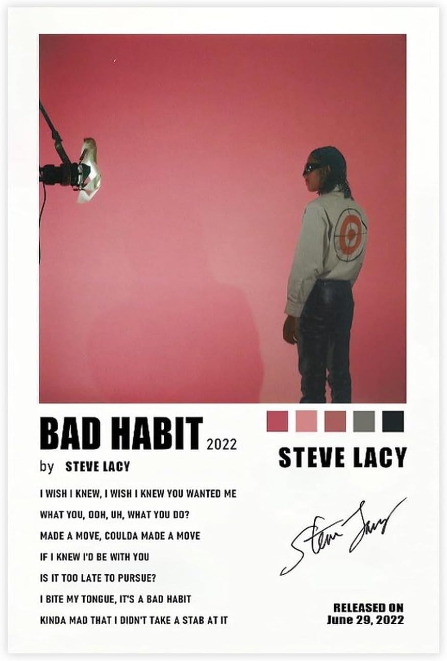 Fyzuf Póster de lienzo con texto en inglés “Singer Steve Lacy Music Bad Habit Bad Habit” para decoración de pared, pinturas para sala de estar,